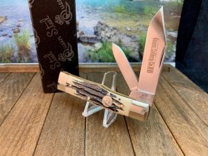Queen Cutlery Gunstock Jack In Carved Stag Bone, NICE!