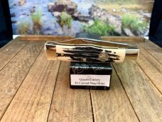 Queen Cutlery Gunstock Jack In Carved Stag Bone, NICE! Queen Cutlery Gunstock Jack In Carved Stag Bone, NICE!