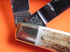2nd Gen Bulldog Brand "Quarter Horseman" Stockman Knife w/ Great Stag Handles & Frost Blade Etch 2nd Gen Bulldog Brand "Quarter Horseman" Stockman Knife w/ Great Stag Handles & Frost Blade Etch