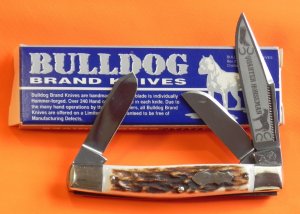 2nd Gen Bulldog Brand "Quarter Horseman" Stockman Knife w/ Great Stag Handles & Frost Blade Etch