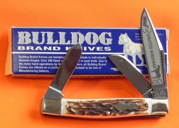 2nd Gen Bulldog Brand "Quarter Horseman" Stockman Knife w/ Great Stag Handles & Frost Blade Etch 2nd Gen Bulldog Brand "Quarter Horseman" Stockman Knife w/ Great Stag Handles & Frost Blade Etch