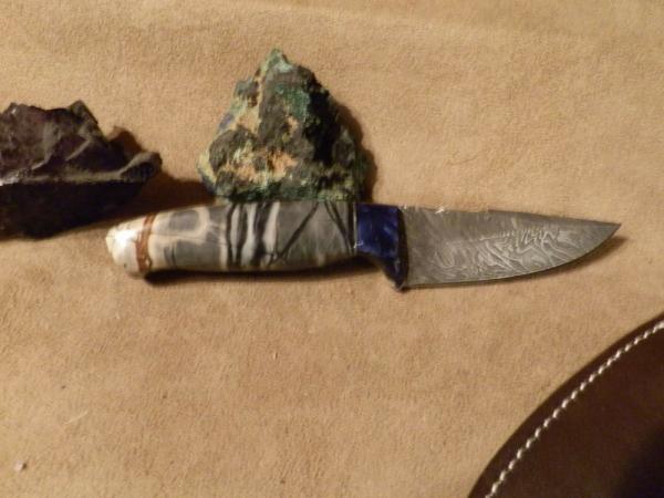 6 7/8" Damascus Knife with Custom Handle of Picasso Marble