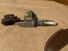 6 7/8" Damascus Knife with Custom Handle of Picasso Marble