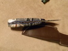 6 7/8" Damascus Knife with Custom Handle of Picasso Marble
