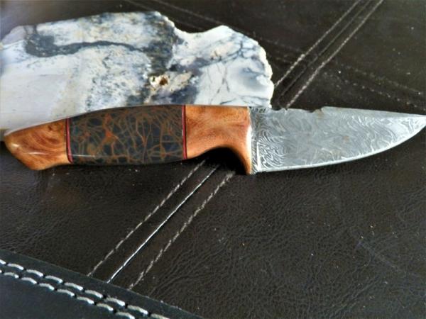 7" Damascus Knife with Custom Handle of Spider Man Jasper- By Lee Richardson