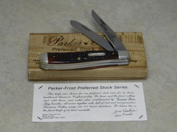 Parker-Frost USA 1978-4 (Schrade USA) Preferred Stock Series Red Bone Trapper Knife in Box Parker-Frost USA 1978-4 (Schrade USA) Preferred Stock Series Red Bone Trapper Knife in Box