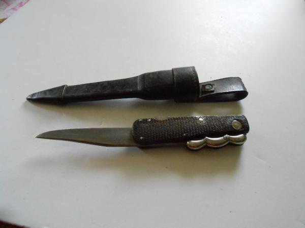 Vintage Folding swing guard Bowie Knife-Frenzel Nixdorf With Original Scabbard.