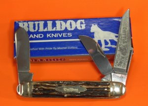 3rd Gen Bulldog "Cattle King" 4" Stockman Knife w/ Great Stag Handles & Frost Blade Etch