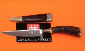 NOS!  J A Henckels Friodur Hunting / Skinning / Camping knife w/ Fantastic STAG Handles +Orig Sheath