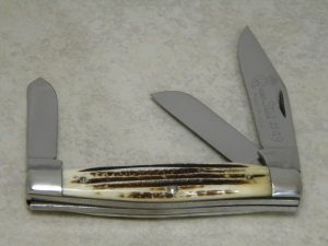 Queen Steel #49 Winterbottom Bone Large Stockman Knife - No Tang Stamp - Etched - 1960's