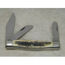 Queen Steel #49 Winterbottom Bone Large Stockman Knife - No Tang Stamp - Etched - 1960's Queen Steel #49 Winterbottom Bone Large Stockman Knife - No Tang Stamp - Etched - 1960's