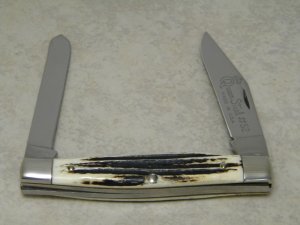 Queen Steel #52 Winterbottom Bone Large Moose Knife - No Tang Stamp - Etched - 1960's