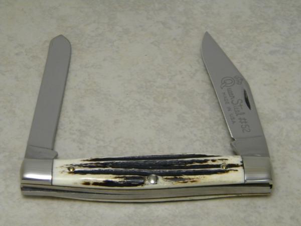 Queen Steel #52 Winterbottom Bone Large Moose Knife - No Tang Stamp - Etched - 1960's