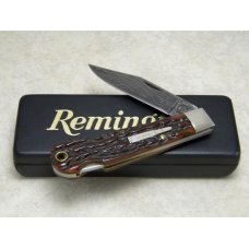 Remington UMC USA 1999 Genuine Bone R1303 Damascus Silver Bullet Lockback Knife in Box