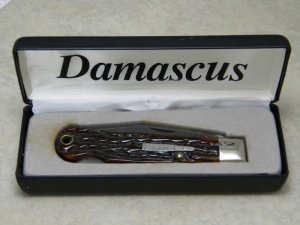 Remington UMC USA 1999 Genuine Bone R1303 Damascus Silver Bullet Lockback Knife in Box