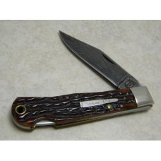Remington UMC USA 1999 Genuine Bone R1303 Damascus Silver Bullet Lockback Knife in Box