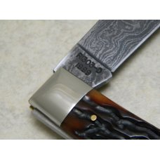 Remington UMC USA 1999 Genuine Bone R1303 Damascus Silver Bullet Lockback Knife in Box