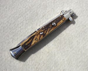NEW OLD STOCK PICKLOCK 11" ITALIAN STILETTO GENUINE STAG SOLID NICKEL-SILVER BOLSTERS