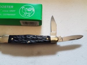 Hen & Rooster 373C-BJB 3-blade Swell Center Whittler w/Black Jigged Bone Handles. NIB