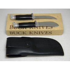 Buck USA 104 Fixed Blade Hunting Sheath Knife Twin Set in Box 102 Woodsman & 103 Skinner c.1970's Buck USA 104 Fixed Blade Hunting Sheath Knife Twin Set in Box 102 Woodsman & 103 Skinner c.1970's