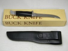 Buck 105 USA Black Pathfinder Fixed Blade Hunting Sheath Knife in Box c.1970's