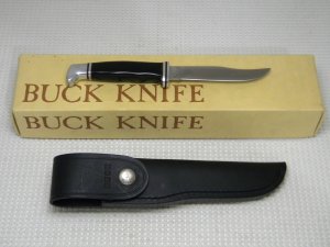 Buck 102 USA Black Woodsman Fixed Blade Hunting Sheath Knife in Box c.1970's