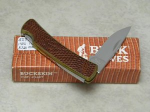 Buck 529L1 USA BuckSkin Peanut Brittle Lizard Skin Folding Lockback Knife in Box c.1988-1991