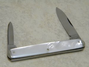 E Bruckmann Solingen Germany Pearl Equal End Pen Knife with Pinched Bolsters - C. 1891-1956