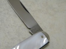 E Bruckmann Solingen Germany Pearl Equal End Pen Knife with Pinched Bolsters - C. 1891-1956
