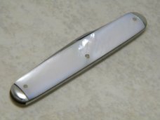 E Bruckmann Solingen Germany Pearl Equal End Pen Knife with Pinched Bolsters - C. 1891-1956