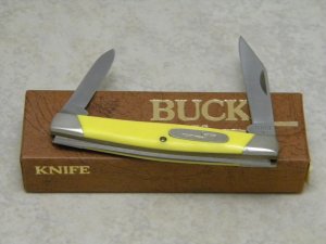 Buck 309 USA Yellow Saw Cut Delrin Companion 2 Blade Stockman Knife in Box c.1987