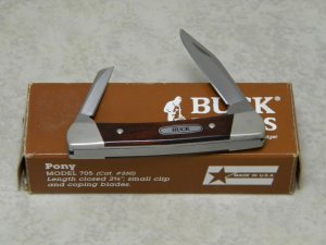 Buck Pony 705 USA Wood 2 Blade Folding Pocket Knife in Box c.1992