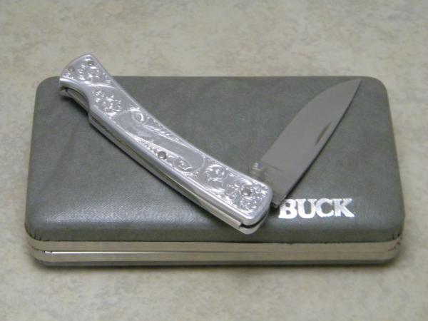 Buck 513 USA Classic III Engraved Aluminum Lockback Knife in Box Pre-1986