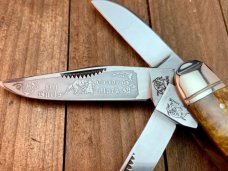 Bulldog 5 Blade Sowbelly in Burl Brown Celluloid, 1993 Date and Fighting Bulldogs Tang and Blade Etc Bulldog 5 Blade Sowbelly in Burl Brown Celluloid, 1993 Date and Fighting Bulldogs Tang and Blade Etc
