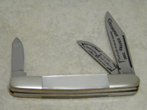 Fight'n Rooster Germany Pearl Stockman Knife The Invisible Empire Knights of the KKK c.1981 Fight'n Rooster Germany Pearl Stockman Knife The Invisible Empire Knights of the KKK c.1981