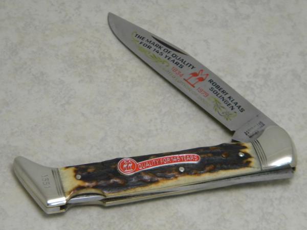 Kissing Crane Rob Klaas Solingen Germany Stag "Quality for 145 Years 1834-1979" Large Lockback Knife Kissing Crane Rob Klaas Solingen Germany Stag "Quality for 145 Years 1834-1979" Large Lockback Knife