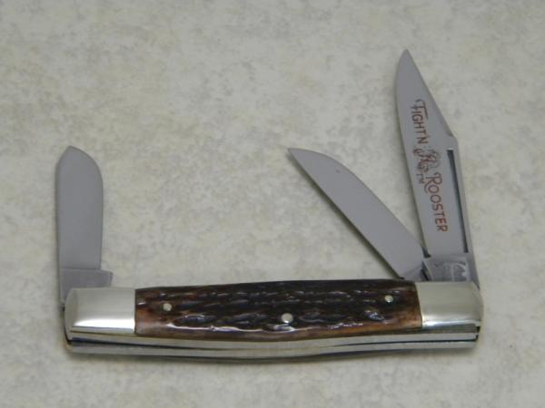 Fight'n Rooster Germany Jigged Bone Red Etch Stockman Knife