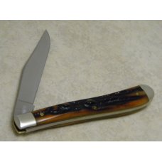 Queen Cutlery Co. Titusville PA, USA PH-D2 Bone Stag #11 Slimline Trapper Farmers Jack Knife Queen Cutlery Co. Titusville PA, USA PH-D2 Bone Stag #11 Slimline Trapper Farmers Jack Knife