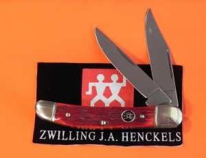 J A Henckels Copperhead Pocket Knife w/ Great Dark Red Handles & Black Shield! NOS