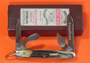 Schatt & Morgan Scout/Utility/Camp Knife w/ Nice Stag Handles & Blade Etch -NOS