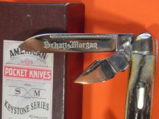 Schatt & Morgan Scout/Utility/Camp Knife w/ Nice Stag Handles & Blade Etch -NOS