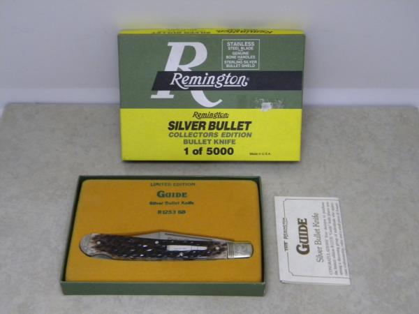 Remington UMC USA 1992 Genuine Bone R1253 Engraved Silver Bullet Guide Lockback Knife in Box Remington UMC USA 1992 Genuine Bone R1253 Engraved Silver Bullet Guide Lockback Knife in Box