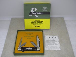 Remington UMC USA 1994 Genuine Bone R4243 Engraved Silver Bullet Camp Knife in Box