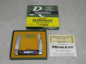 Remington UMC USA 1988 Genuine Bone R4466 Silver Bullet Muskrat Knife in Box