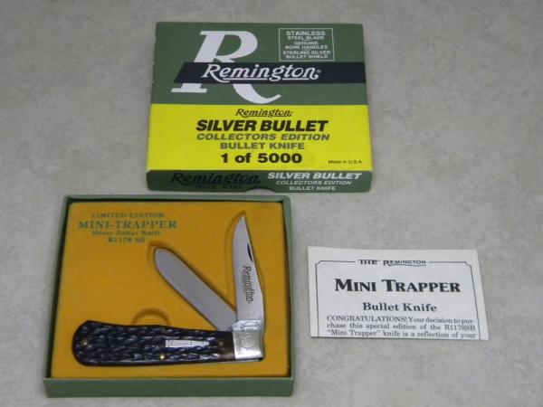 Remington UMC USA 1991 Genuine Bone R1178 Engraved Silver Bullet Trapper Knife in Box Remington UMC USA 1991 Genuine Bone R1178 Engraved Silver Bullet Trapper Knife in Box