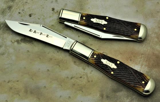 2019 AAPK Club Knife - 4 3/4" Allegheny Large Coke Bottle -  Chestnut Worm Groove Bone