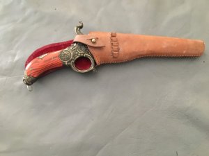  Old fashioned Pistol grip Knife w/ well made leather holster