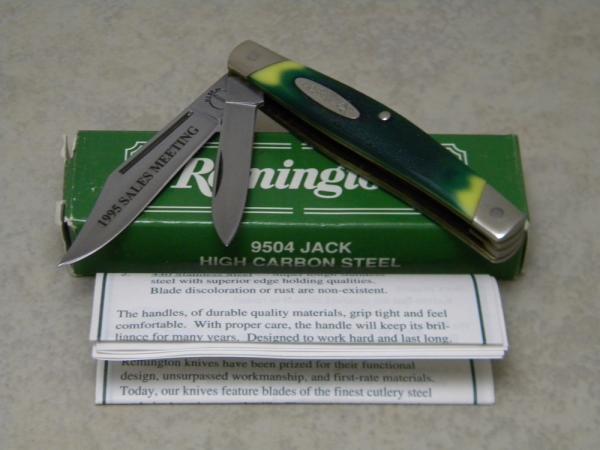 Remington Made in USA 9504 Green Saw Cut Delrin "1995 Sales Meeting" Jack Knife in Box