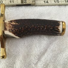 Big Marbles Damascus Bowie w/ thick Stag Handle and custom leather sheath Big Marbles Damascus Bowie w/ thick Stag Handle and custom leather sheath