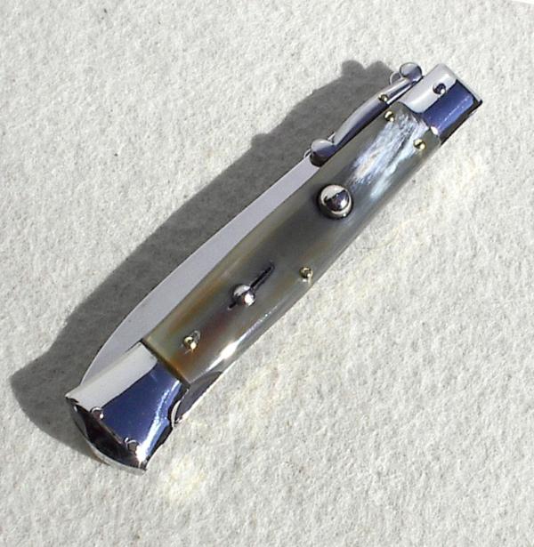 NEW OLD STOCK ITALIAN STILETTO 9" GENUINE BRAZILIAN HORN SWING GUARD KNIFE 